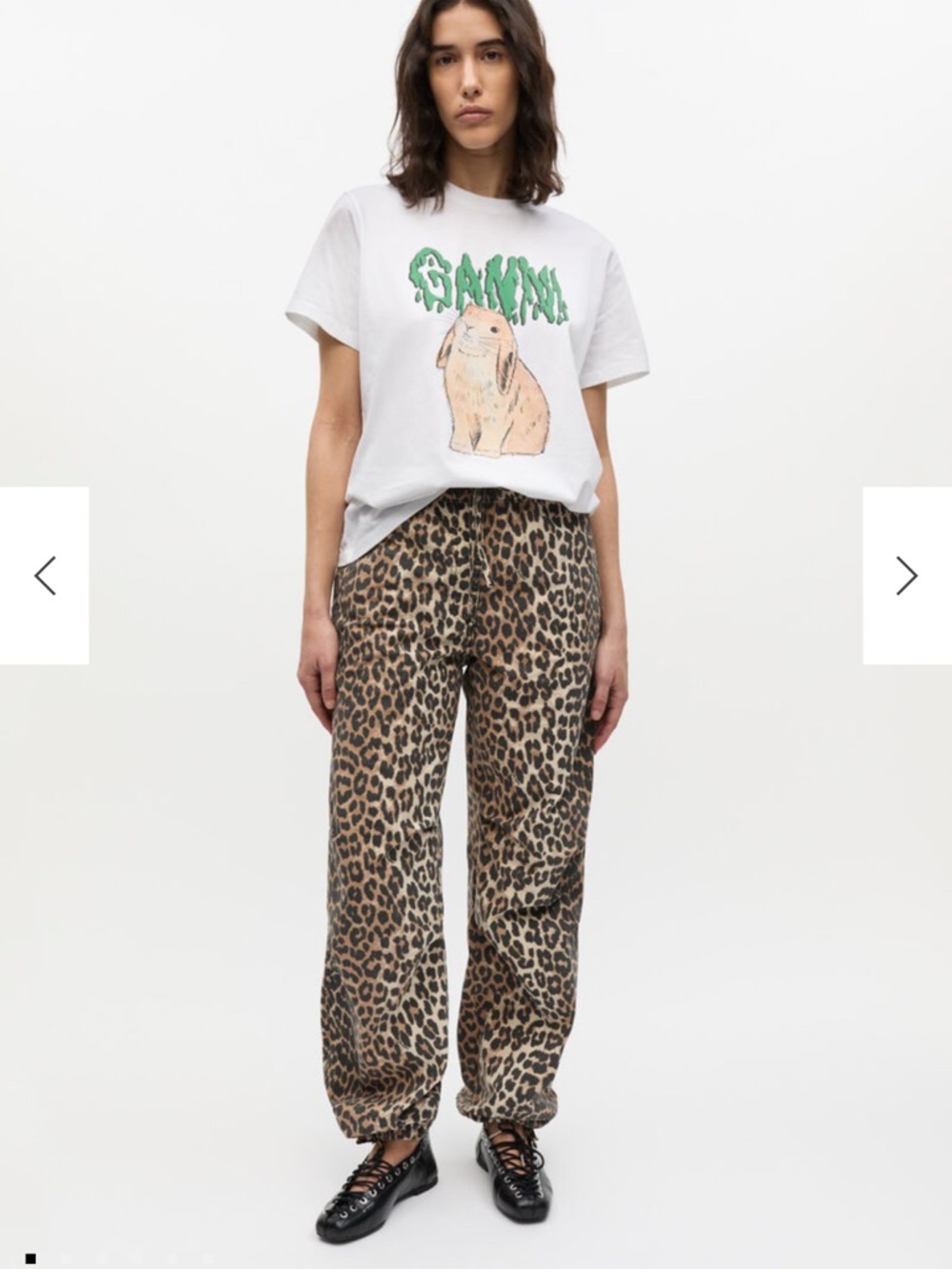 Ganni Leopard-washed canvas drawstring trousers
